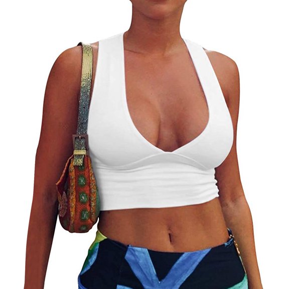 MRULIC tank top for women Women's Sexy Fashion Sleeveless Deep V-Neck Hollow Out Tight Tank Tops Womens tank tops White + S