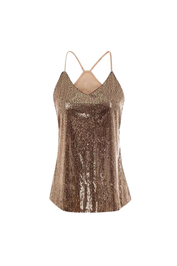 tank top for women Women's Sexy Sequin Camisole With Spaghetti Straps V Neck Womens tank tops Gold + S