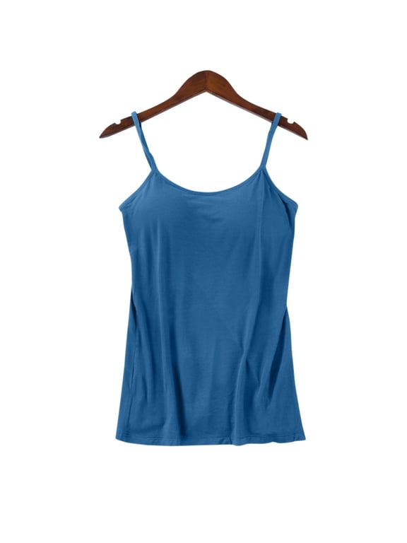 tank top for women Womens Cotton Camisole Adjustable Camisole With Frame Bra Stretch Undershirt Womens tank tops Blue + M