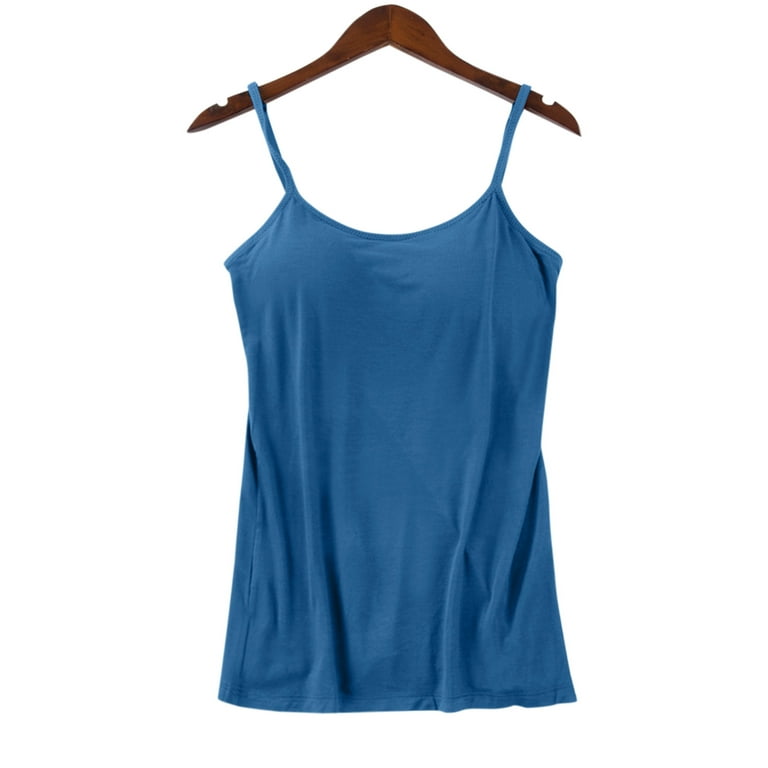 MRULIC tank top for women Womens Cotton Camisole Adjustable Camisole With  Frame Bra Stretch Undershirt Womens tank tops Blue + M 
