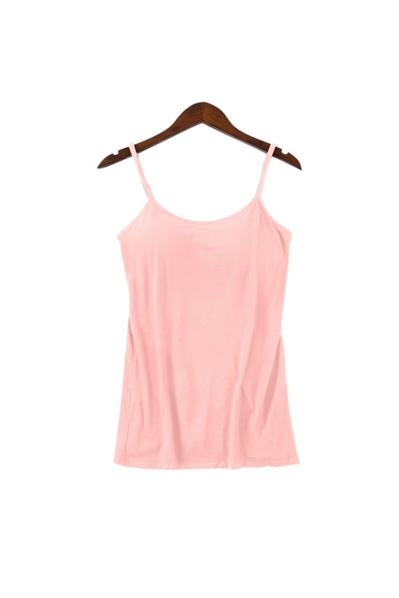 tank top for women Womens Cotton Camisole Adjustable Camisole With Frame Bra Stretch Undershirt Womens tank tops Pink + L