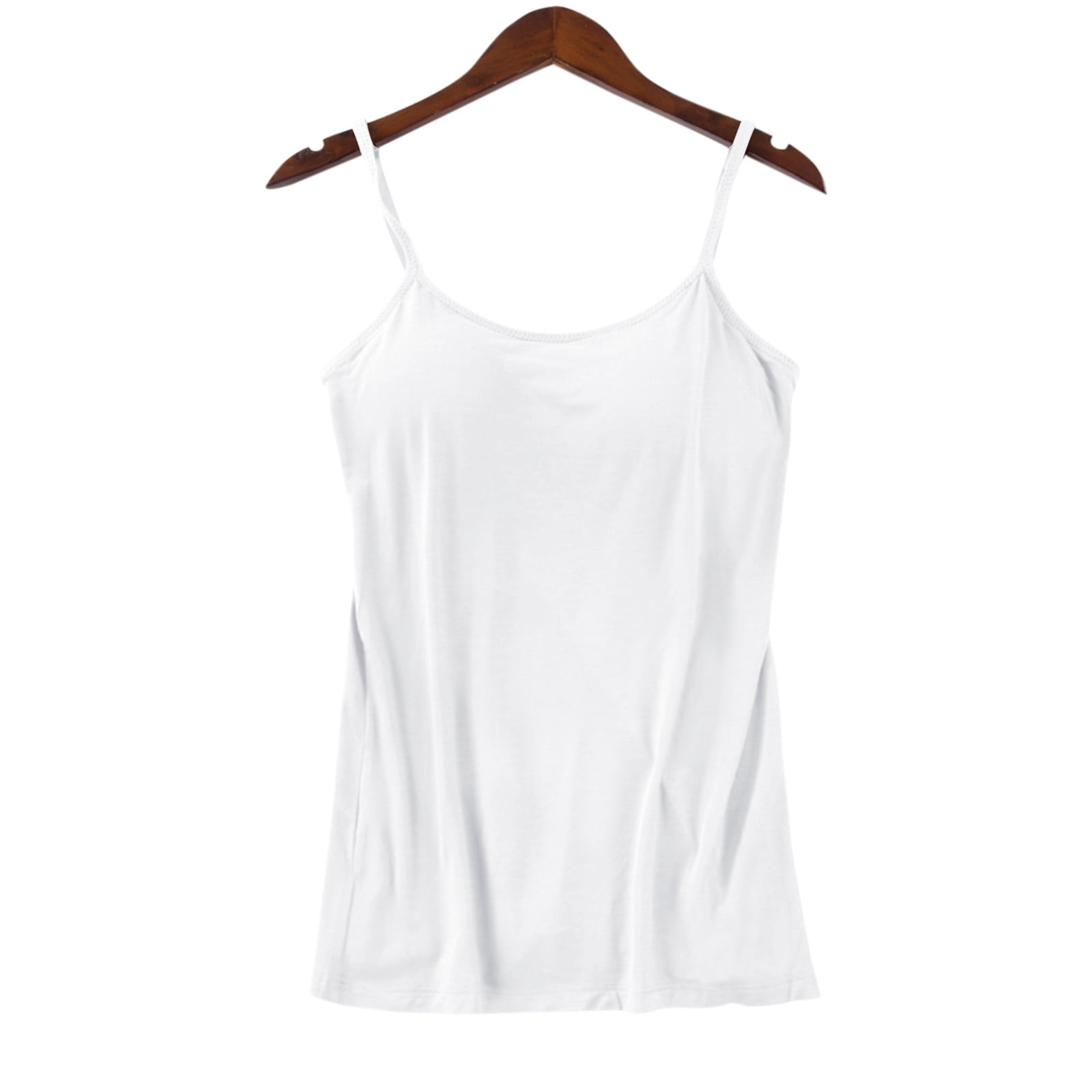 MRULIC tank top for women Womens Cotton Camisole Adjustable Camisole With Frame Bra Stretch Undershirt Womens tank tops White + S