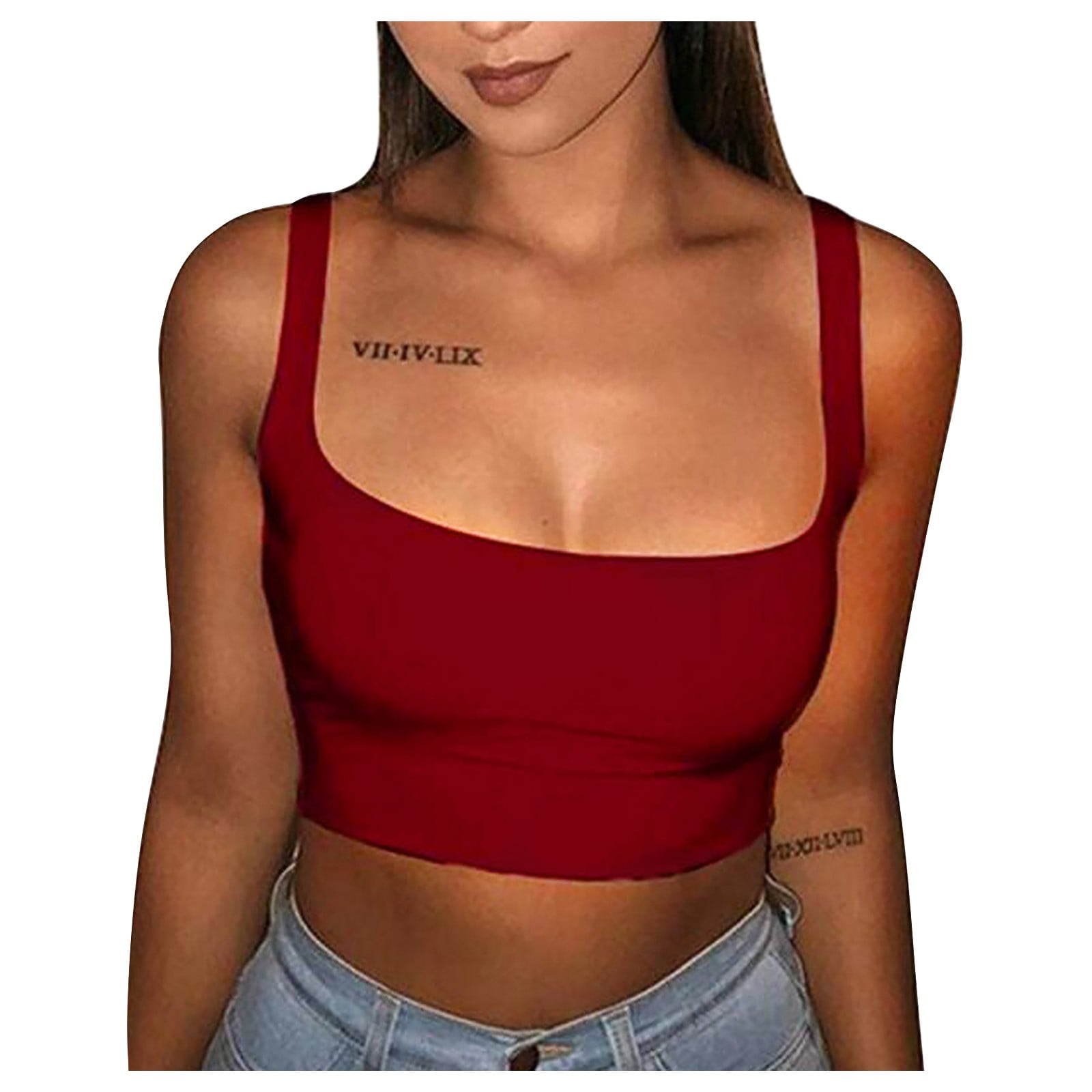 MRULIC tank top for women Women's Sleeveless Strappy Tank O Neck Double  Layer Workout Fitness Casual Crop Tops Womens tank tops Blue + L 
