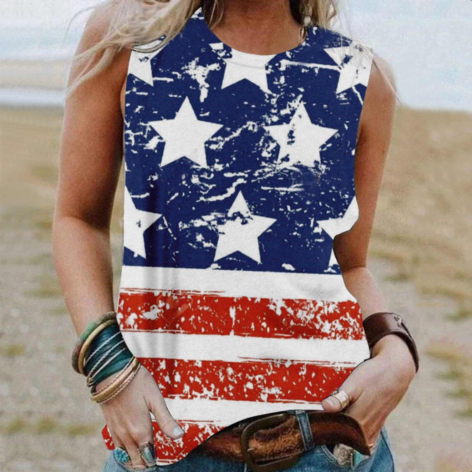 MRULIC tank top for women Womens Hand Painted American Flag Shirt V Neck  Tee Shirt Pullover Short Sleeve Tops Independence Day Shirt Womens tank  tops