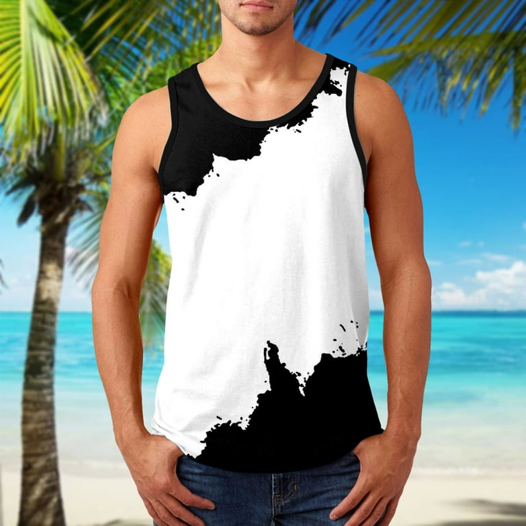 MRULIC tank tops men Men Summer Print Casual Beach Top Shirt