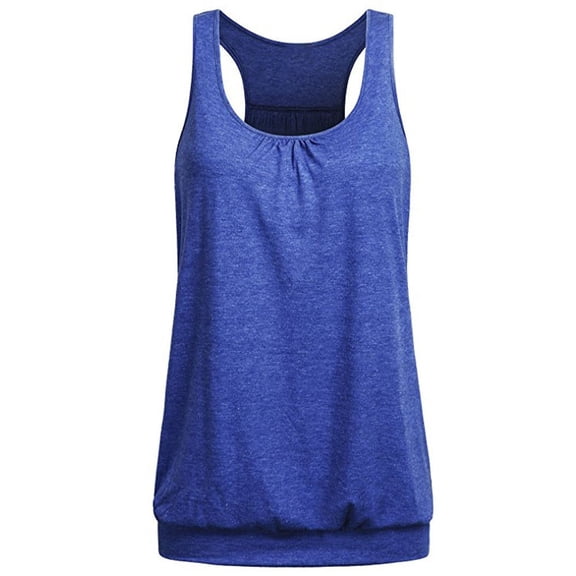 MRULIC tank tops women Womens Sleeveless Round Neck Wrinkled Loose Racerback Workout Tank Top Blouse Womens tank tops Blue + US:8-10