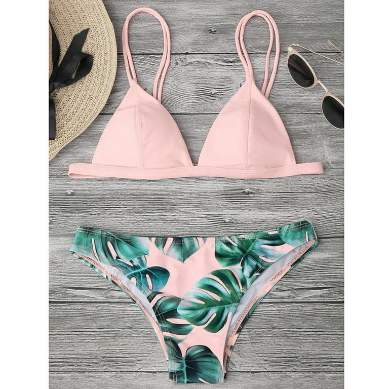 Womens Tankini Leaves Printed Bikini Swimsuit Sexy Beach Wear Swim