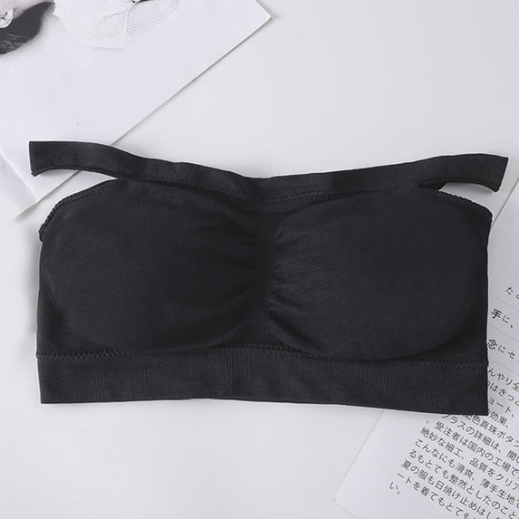 MRULIC tube tops for women Womens Padded Bandeau Bra Wire Strapless Convertible Bralettes Basic Layer Top Bra Sports Bra Black + One size