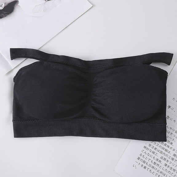 MRULIC tube tops for women Womens Padded Bandeau Bra Wire Strapless Convertible Bralettes Basic Layer Top Bra Sports Bra Black + One size