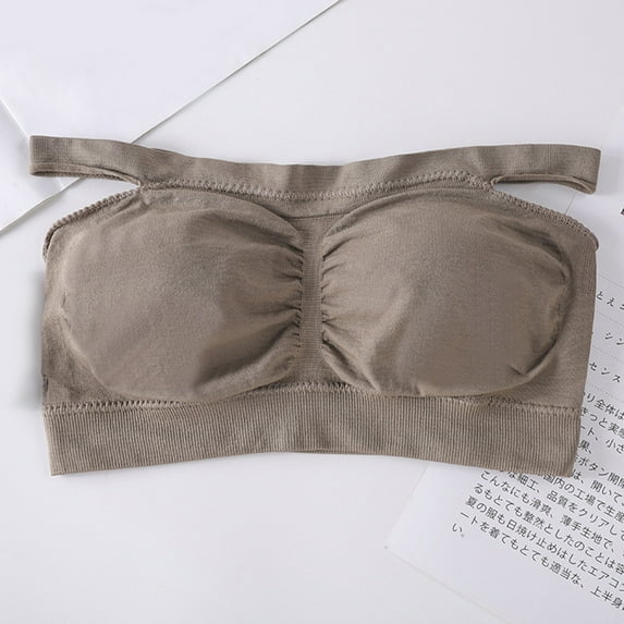 MRULIC tube tops for women Womens Padded Bandeau Bra Wire Strapless Convertible Bralettes Basic Layer Top Bra Sports Bra Coffee + One size