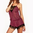 thumbnail image 1 of MRULIC womens underwear Women's Short Sets Pajamas Piece Set Satin Piece Shorts Pant Loose Camisole Sleepwear Nightwear 2 Cami Two Red + L, 1 of 9