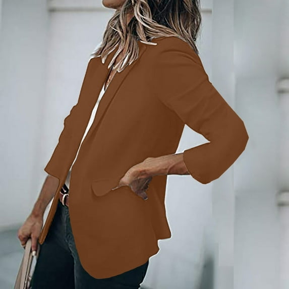 MRULIC winter coats for women Ladies Fashion Casual Solid Color Long Sleeve Lapel Suit Style Small JacketWomen's Blazers & Suit Jackets Brown + L