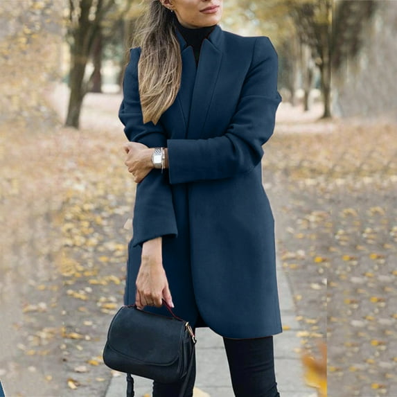 MRULIC winter coats for women Suit Solid Long Coat Hairy Long Cardigan Short Front Sleeve Open Women Jacket Women's Coat Blue + 4XL