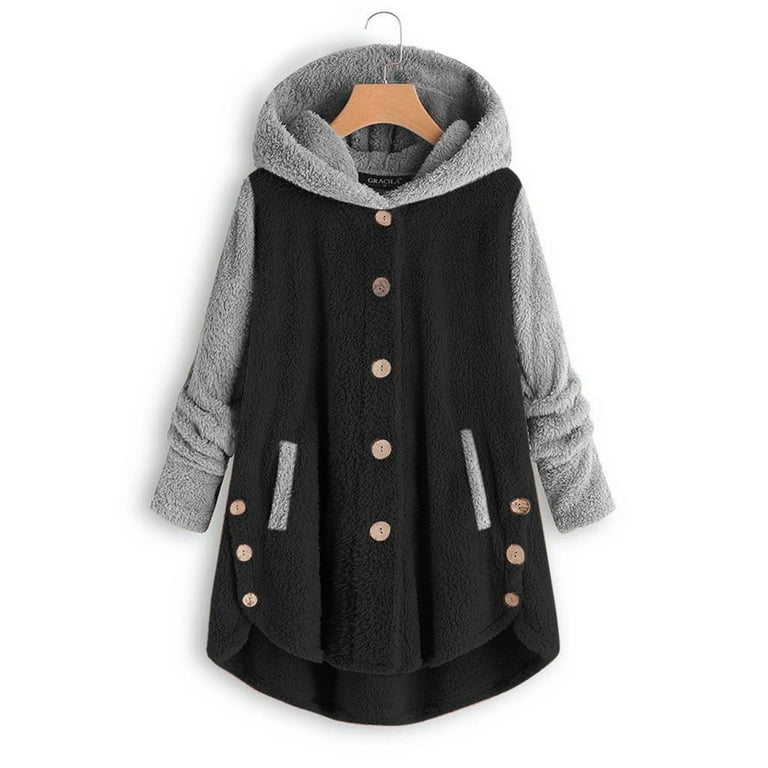 LAWOR Plus Size Coats Winter Clearance Women Trendy Outerwear Long  Cotton-Padded Jackets Pocket Suede Hooded Coats Fall Savings Z 