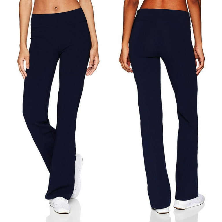 MRULIC yoga pants Women's Casual Solid Color Slim Hips Loose Yoga Pants  Wide Leg Sports Pants Navy Blue + XL