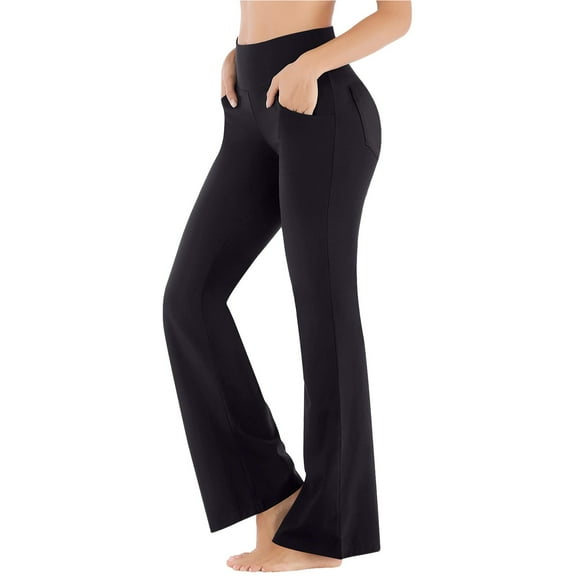 MRULIC yoga pants Wide Fitness Pants Flare Yoga With Pocket Women High Trousers Waist Straight For Yoga Pilates Trousers Sports Leg Flared Leggings Yoga Pants Black S