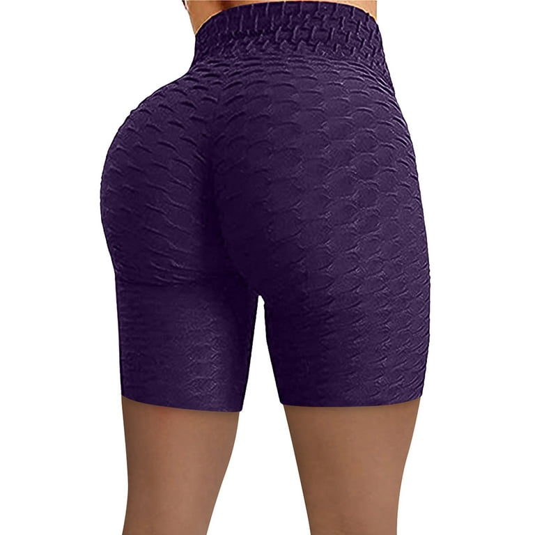 MRULIC yoga pants Women Wrinkled High Waist Hip Stretch Running Fitness  Yoga Pants Biker Shorts Purple + M