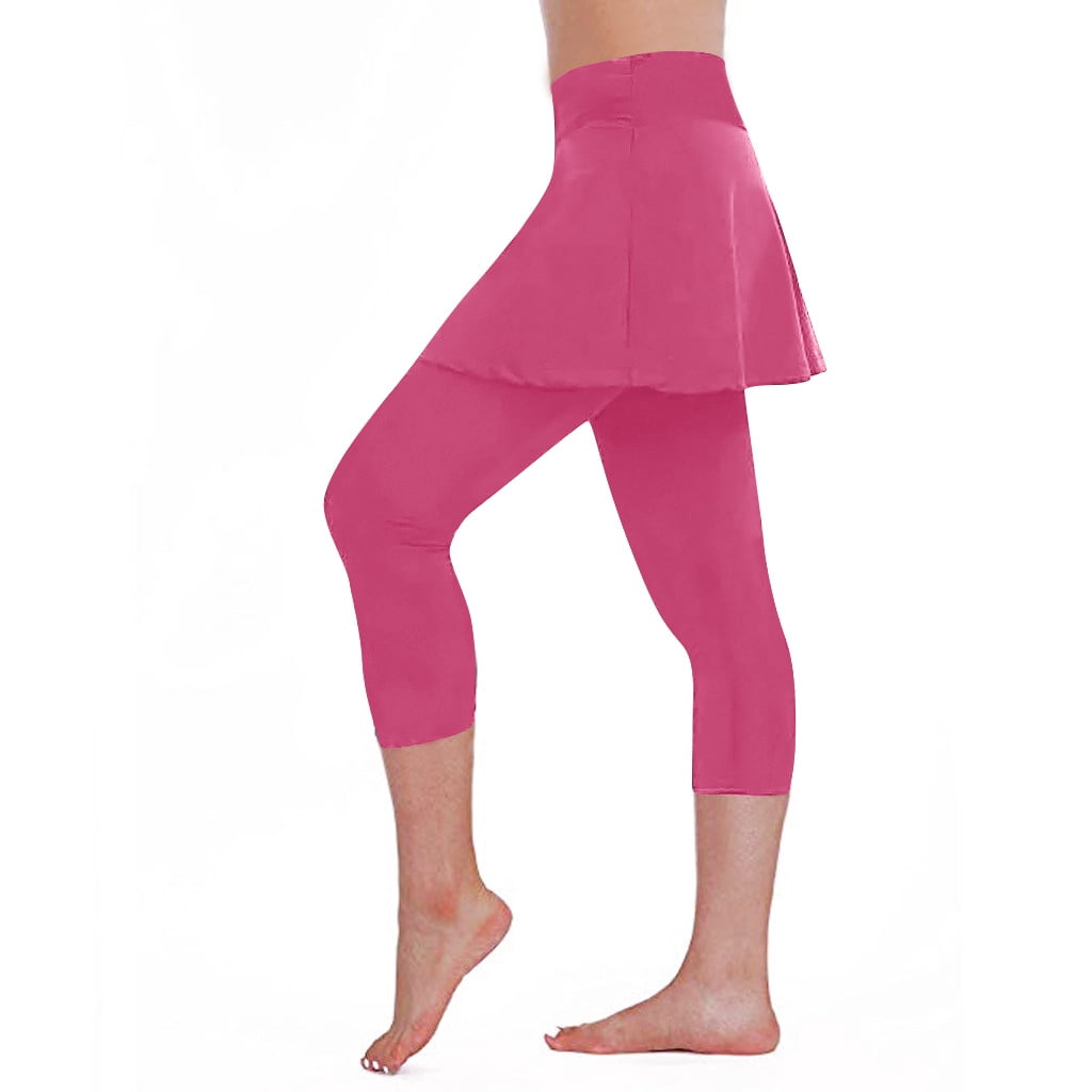 MRULIC yoga pants Women's Casual Skirt Leggings Tennis Pants Sports Fitness  Cropped Culottes Hot Pink + M 