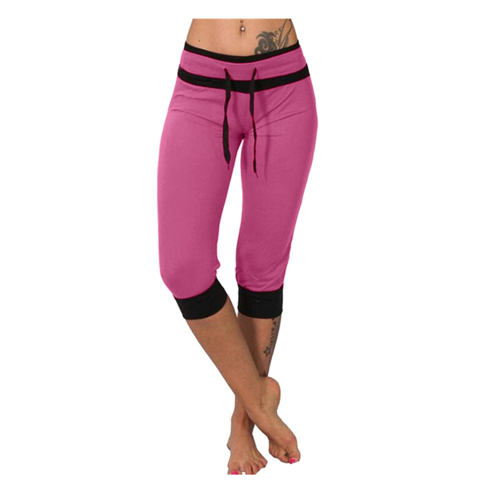 MRULIC yoga pants Women's Fashion Short Pants Casual Chino Pants Solid  Trouser Hot Pink + XL 