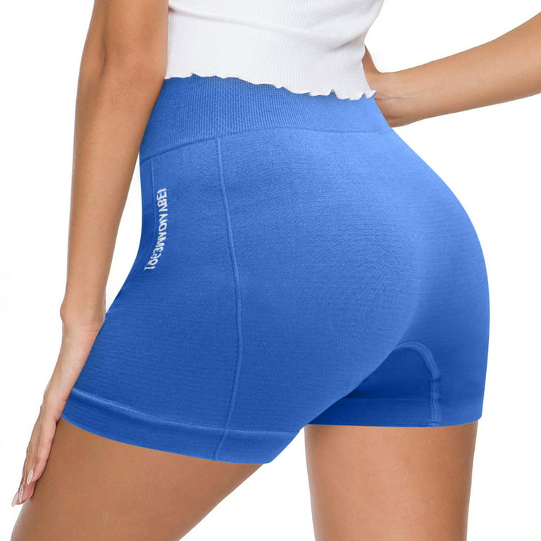 MRULIC yoga shorts for women Women's High Waist Peach Hip Fitness Shorts  Quick Dry Sports Yoga Running Pants Panties Soft Breathable Panties Stretch  Panties Blue + L 