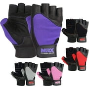 MRX Anti-Slip Weight Lifting Gloves, Half-Finger Leather, Purple, M