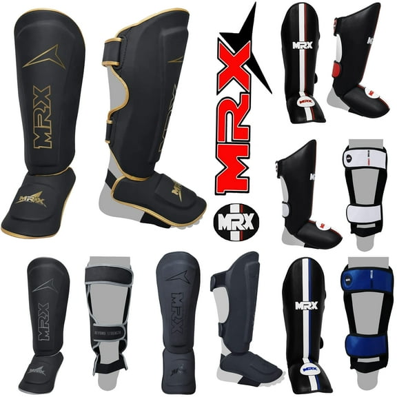 MRX Boxing & Fitness Shin Guard Pad MMA Muay Thai Kickboxing Training Small Black/Silver