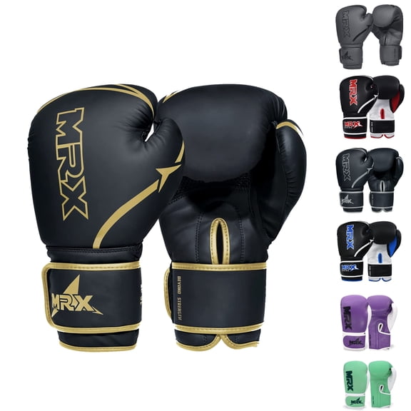 MRX Boxing Gloves Fighting Training Combat Train Workout Sparring Grappling Durable Light Weight Adult Punch Bag Glove Muay Thai Punching Mitts Kickboxing MMA Gloves Men and Women Golden 14oz