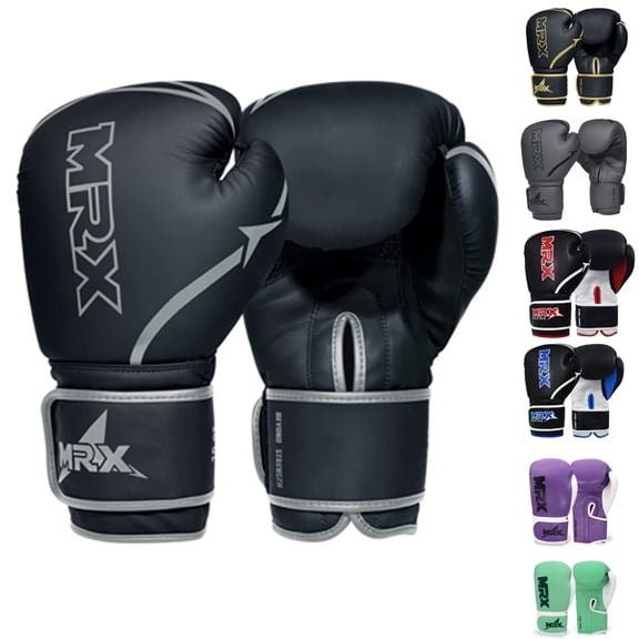 MRX Boxing Gloves Fighting Training Combat Train Workout Sparring Grappling Durable Light Weight Adult Punch Bag Glove Muay Thai Punching Mitts Kickboxing MMA Gloves Men and Women Silver 10oz