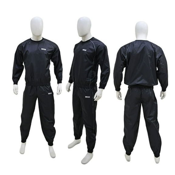 MRX Heavy Duty Sweat SAUNA SUIT Exercise Gym Suit Fitness Weight Loss Slimming MMA Training Black/Grey (Large)
