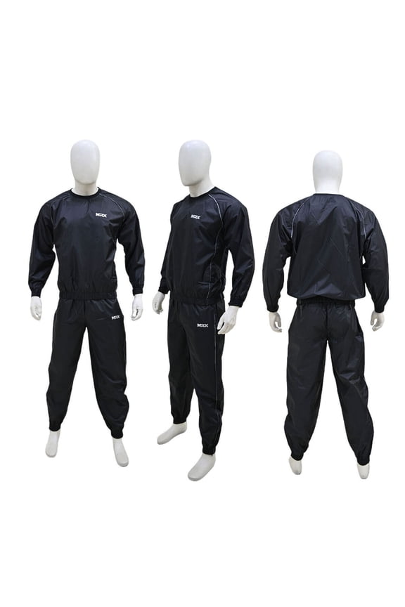 Unisex Heavy Duty Sweat Sauna Suit, Workout Training Sweatsuit Plus Size, Black/Grey (XXLarge)
