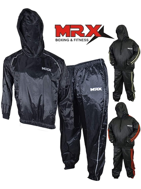 Heavy Duty Sweat SAUNA SUIT With Hoodie Exercise Gym Suit Fitness Weight Loss Slimming MMA Training Black (XXXL)