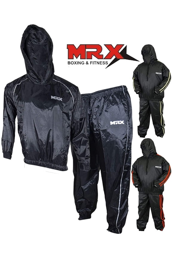 Heavy Duty Sweat SAUNA SUIT With Hoodie Exercise Gym Suit Fitness Weight Loss Slimming MMA Training Black (XXXL)