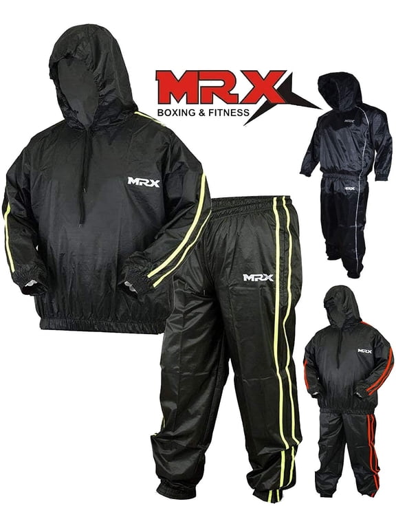 Unisex Heavy Duty Sweat Sauna Suit with Hoodie for Workout, Training, Fitness, Weight Loss - Black/Green (XXXL)