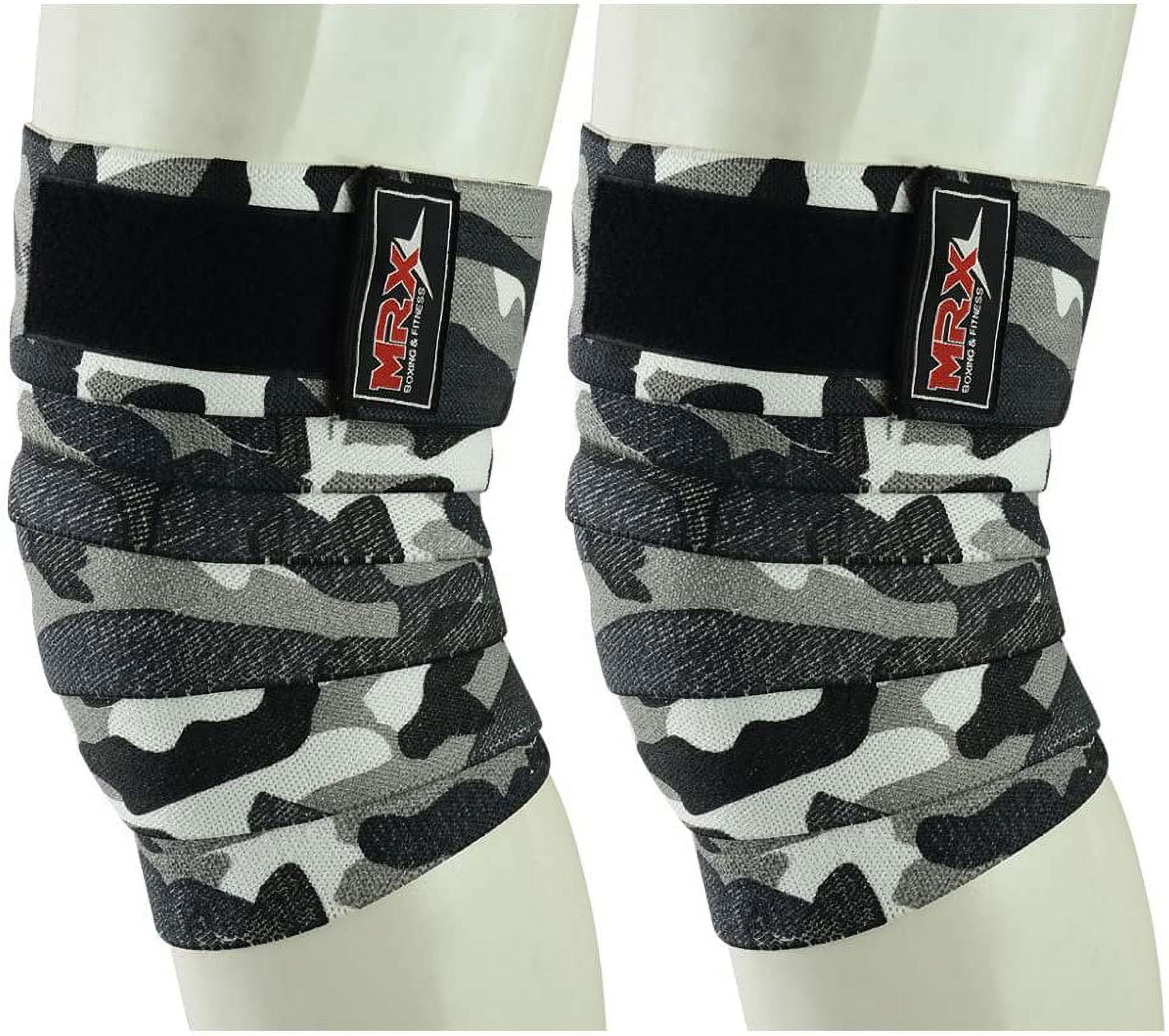 MRX Knee Wraps Weight Lifting Straps Guard Pads Sleeves Powerlifting Gym Bandage Camo Grey