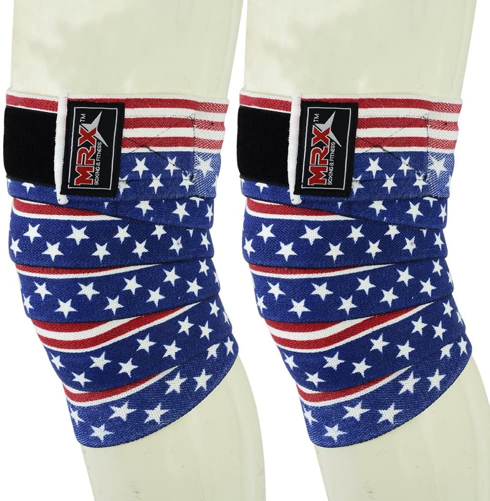 MRX Knee Wraps Weight Lifting Straps Guard Pads Sleeves Powerlifting Gym Bandage US Flag