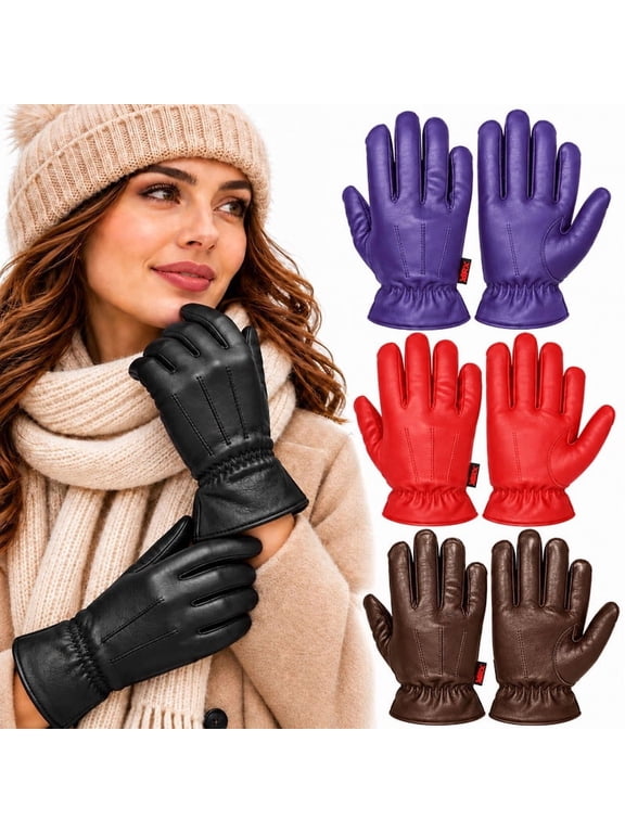 Ladies Warm Winter Gloves Dress Thermal Lining Genuine Leather Black, XS