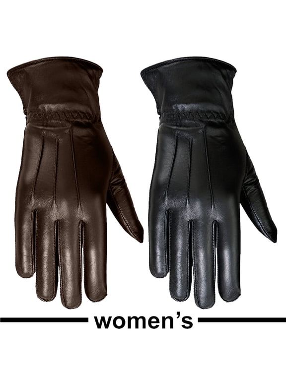 MRX Ladies Warm Winter Gloves Dress Thermal Lining Genuine Leather Brown, XL