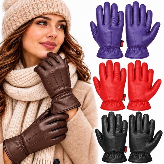 MRX Ladies Warm Winter Gloves Dress Thermal Lining Genuine Leather Brown, XL