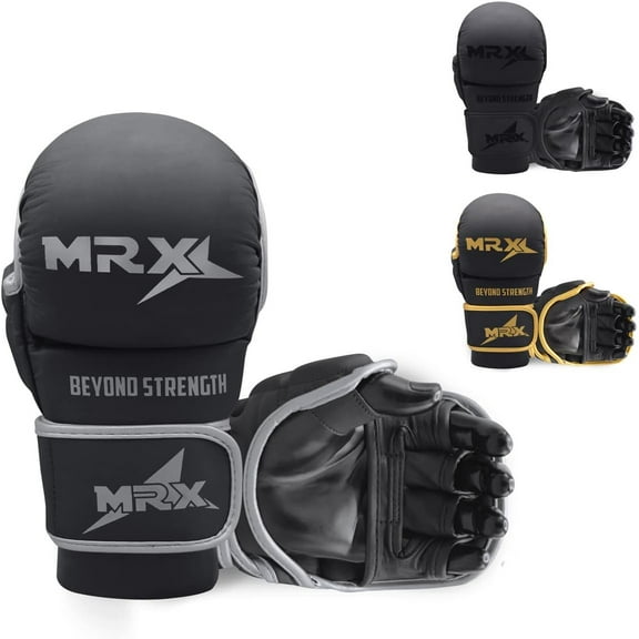 MRX MMA Grappling Gloves 7 OZ Boxing Punching Glove Mitts Black Silver S/M