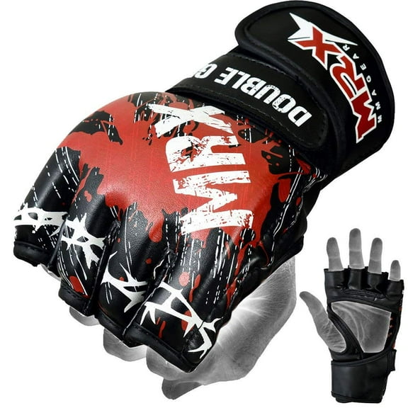 MRX MMA Grappling Gloves Cage UFC Fighting Sparring Leather Glove Training Blood Series (Black/Red, Small)