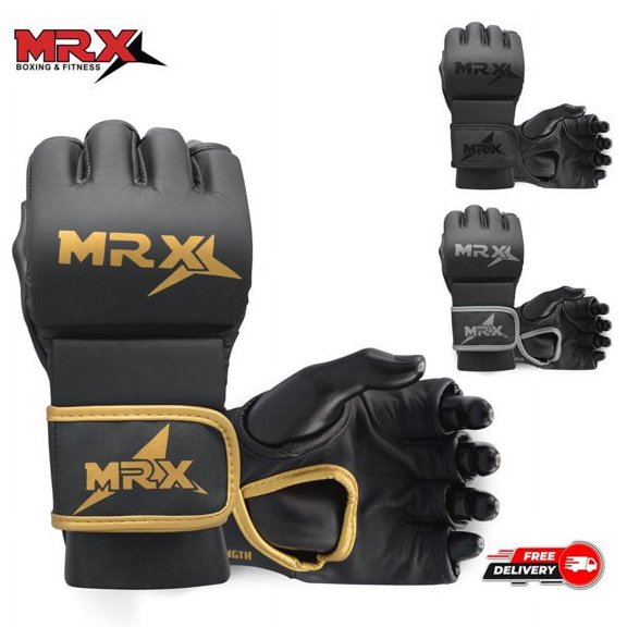 MRX MMA Mens Sparring Grappling Gloves Training Muay Thai Adjustable Wrist Wrap Gold Medium