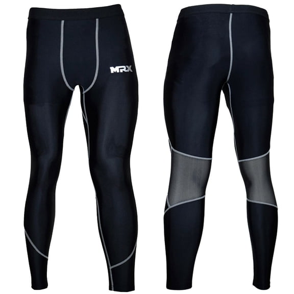 MRX Men's Compression Athletic Pants Thermal Base Layer Tights for Running, Gym, and Training - Black/Grey, Small