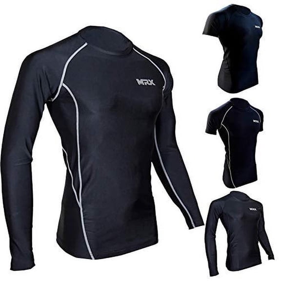 MRX Men’s Compression Shirts Athletic Gym training Workout Full Sleeve Black Grey XL
