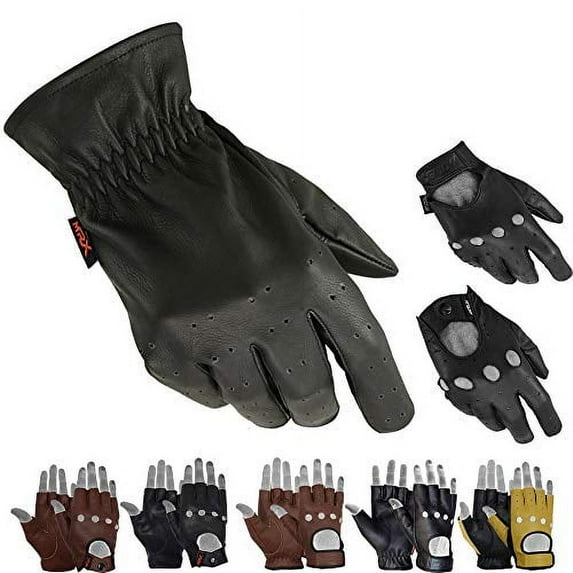 MRX Men's Front Cuff Driving Gloves Basic Soft Outdoor Glove Goat Leather Full Finger, Black (2X-Large)