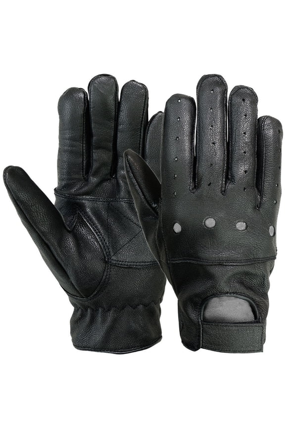 Mens Driving Gloves Basic Outdoor Glove Soft Goat Leather Full Finger, Black (X-Large)