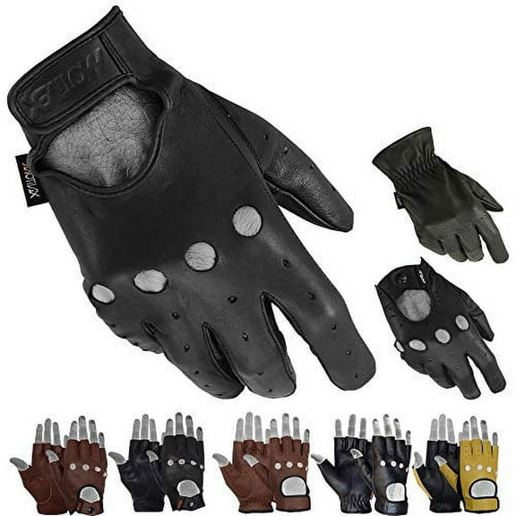 MRX Mens Driving Gloves Basic Soft Outdoor Glove Goat Leather Workout Full Finger, Black (Large)