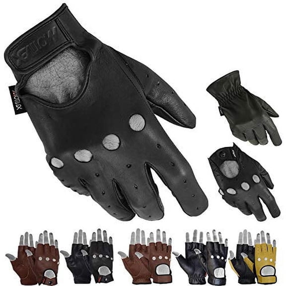 MRX Mens Driving Gloves Basic Soft Outdoor Glove Goat Leather Workout Full Finger, Black (Medium)