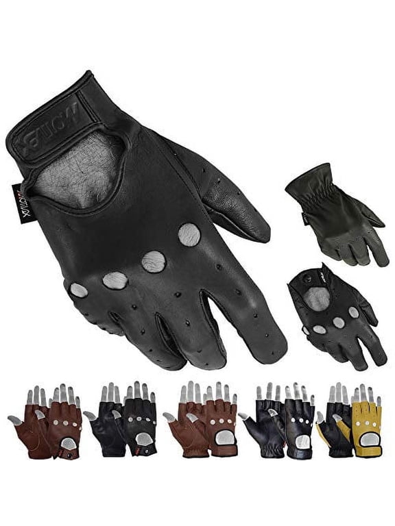 Mens Driving Gloves Basic Soft Outdoor Glove Goat Leather Workout Full Finger, Black (Medium)