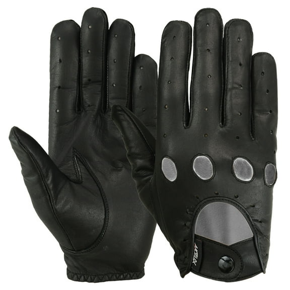 MRX Mens Driving Gloves Button Soft Goat Leather Outdoor Glove Full Finger, Black (XX-Large)