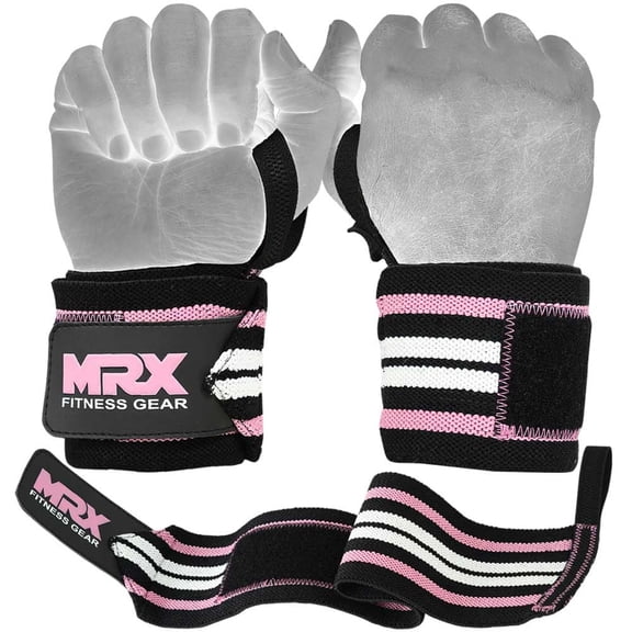 MRX POWER WEIGHTLIFTING WRIST WRAPS BODYBUILDING GYM WORKOUT STRAPS PINK